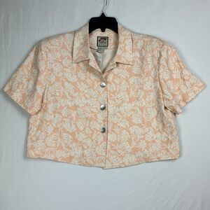 Rum Runner Women's Hawaiian Peach Color Silk Cropped Button Top size XL NWT